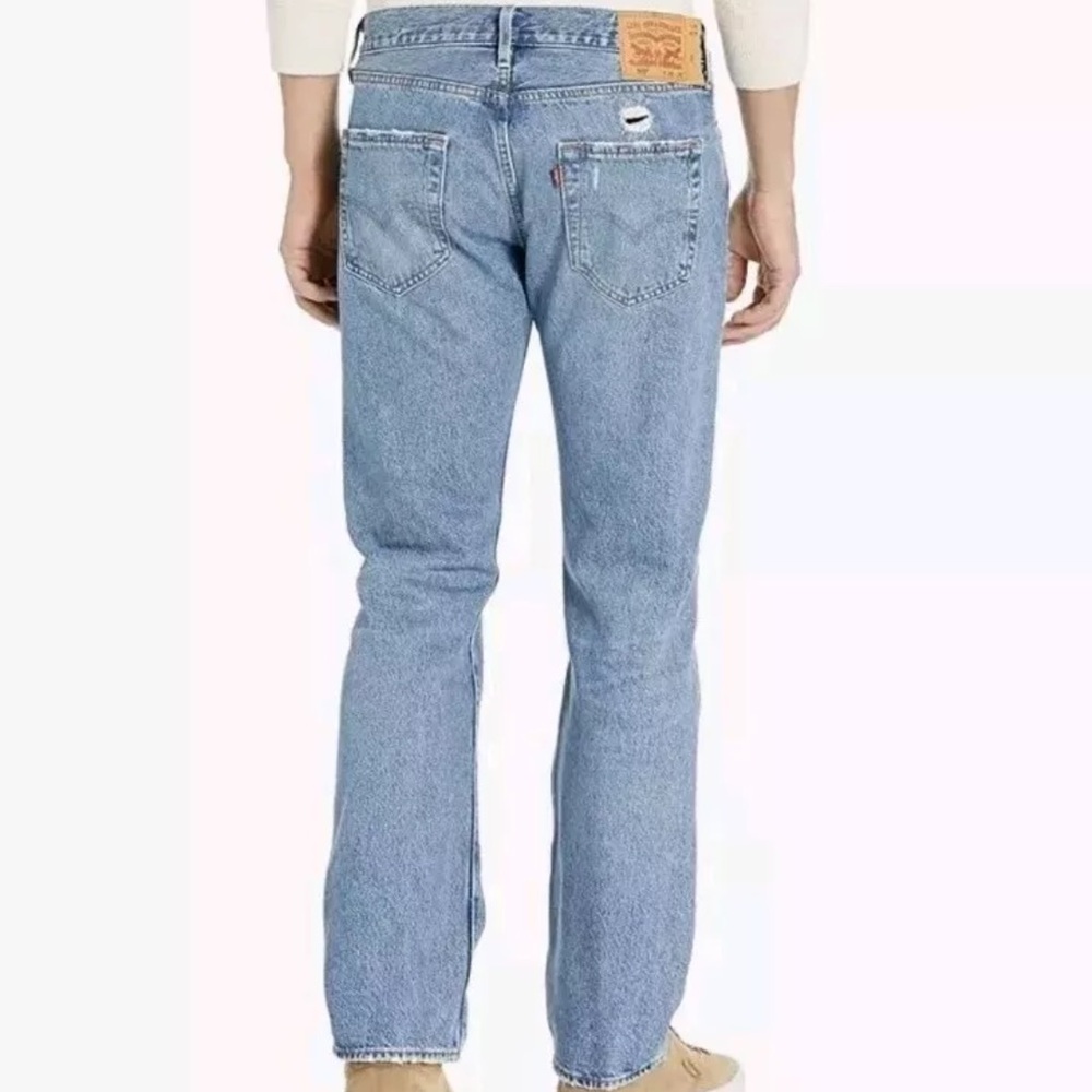 Levi's 501 Denim Blue Men Jeans Distressed/Destroyed 34x34 Straight Button Fly - Picture 2 of 16